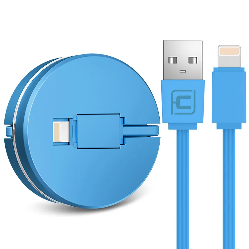 Cafele USB Cable for iPhone X Xr Xs Max 8 7 6s Plus Charging Cable Round Portable Retractable Mini USB Cable for iPhone 7 8 Plus - Цвет: Blue