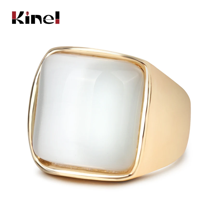 

Kinel Luxury Punk White Opal Ring For Women Fashion Dubai Gold Jewelry Simple Big Wedding Ring Christmas Gift 2018 New