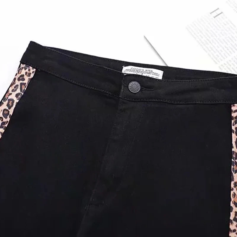 Винтажные женские леопардовые джинсы в полоску 2019 Модные черные джинсовые брюки