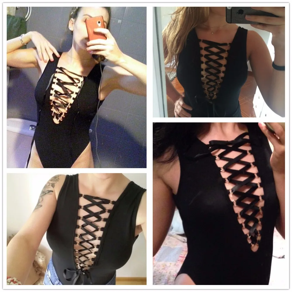 Feminino Монос Кружево Up Sexy Глубокий V Средства ухода за кожей шеи боди Для женщин