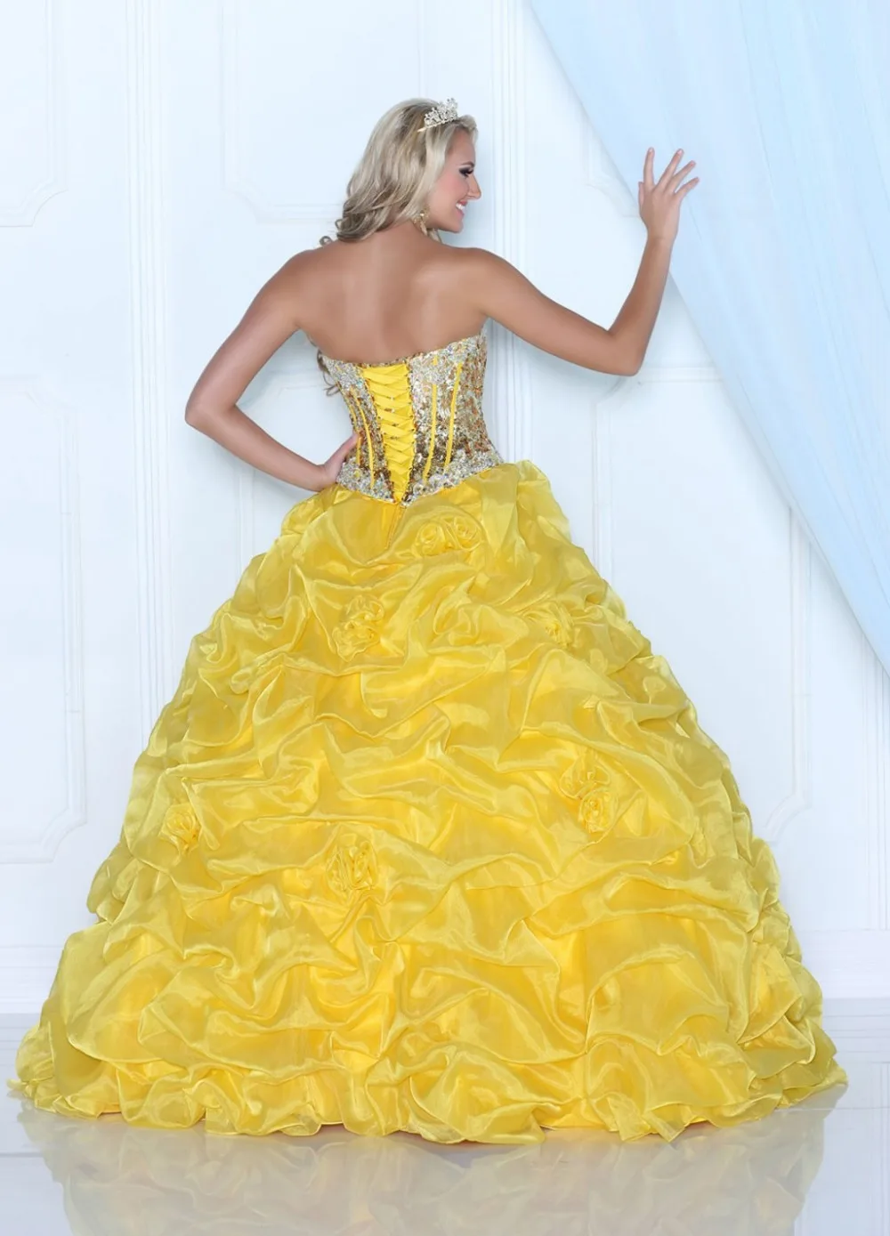 Бальное платье Желтый Пром Платье Charistmas Quinceanera Платья Милая Босоножки Назад|dresses