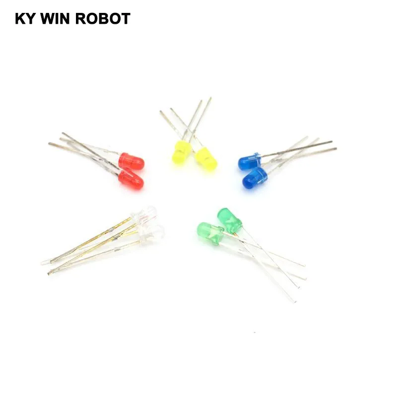 10 шт./лот 3 мм набор светодиодов смешанных цветов красный зеленый желтый синий