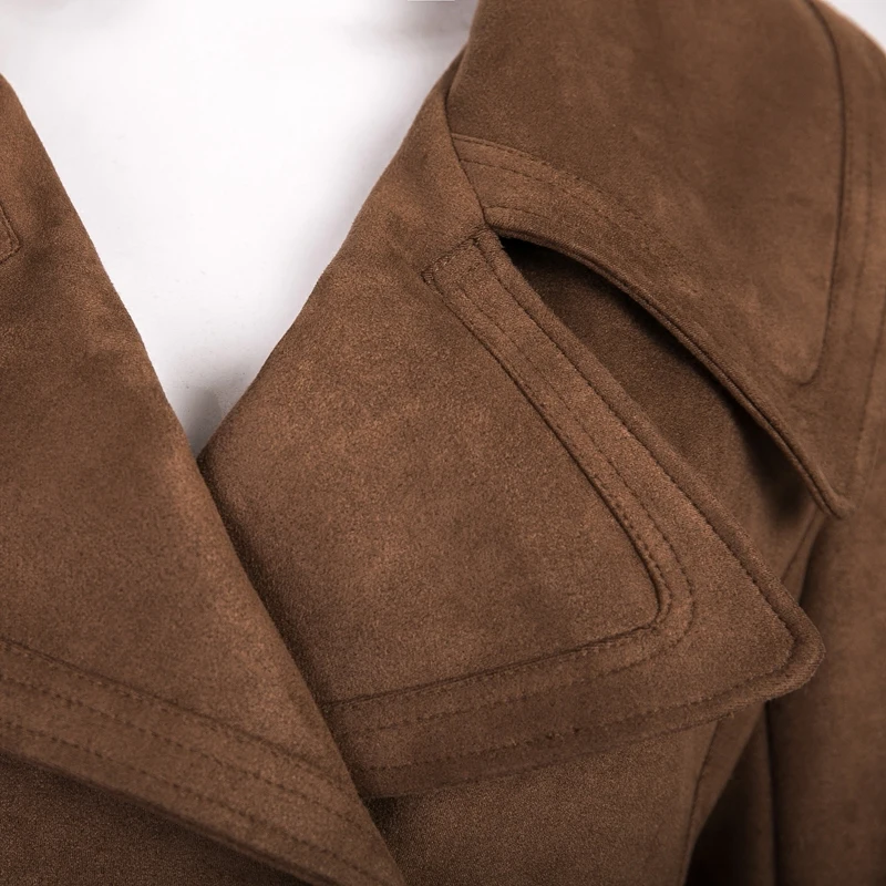 Осень 2017 Женское пальто двубортная куртка из искусственной замши с длинными