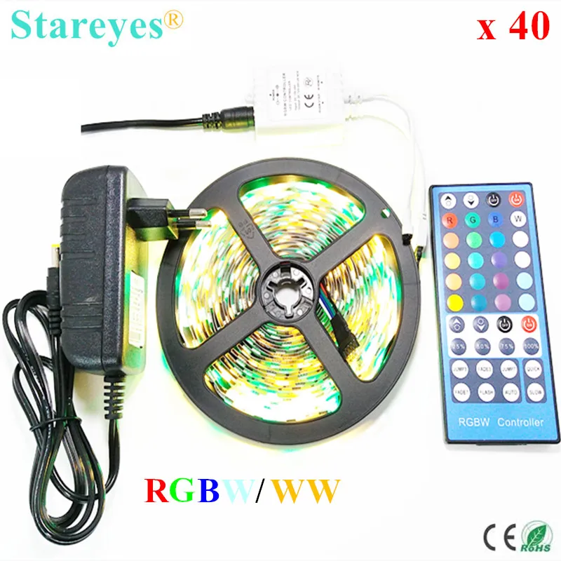 40 комплектов RGBW RGBWW SMD 5050 5 м не водонепроницаемая светодиодная лента с фонариком
