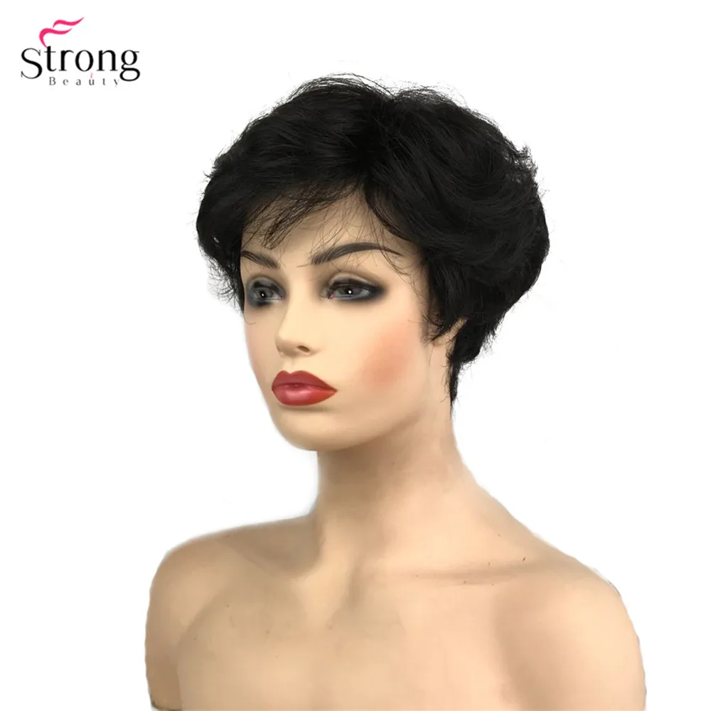 StrongBeauty синтетический парик короткие вьющиеся волосы черный/белый парики женские