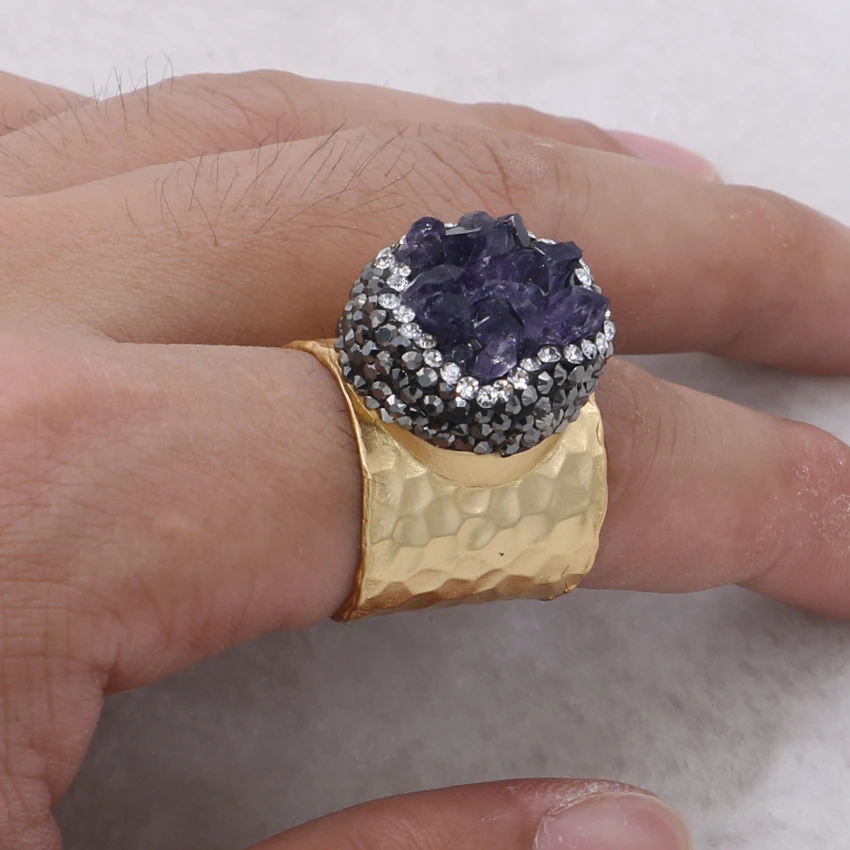 1 шт. кольца с натуральным кристаллом druzy покрытые камнями ювелирные изделия из