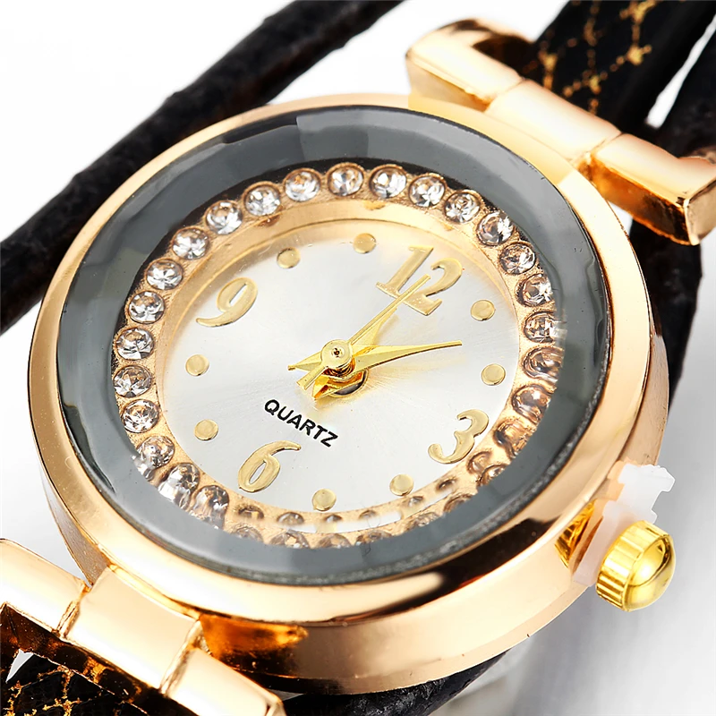 17KM модный Многослойный кожаный браслет с кристаллами совы для женщин часы и