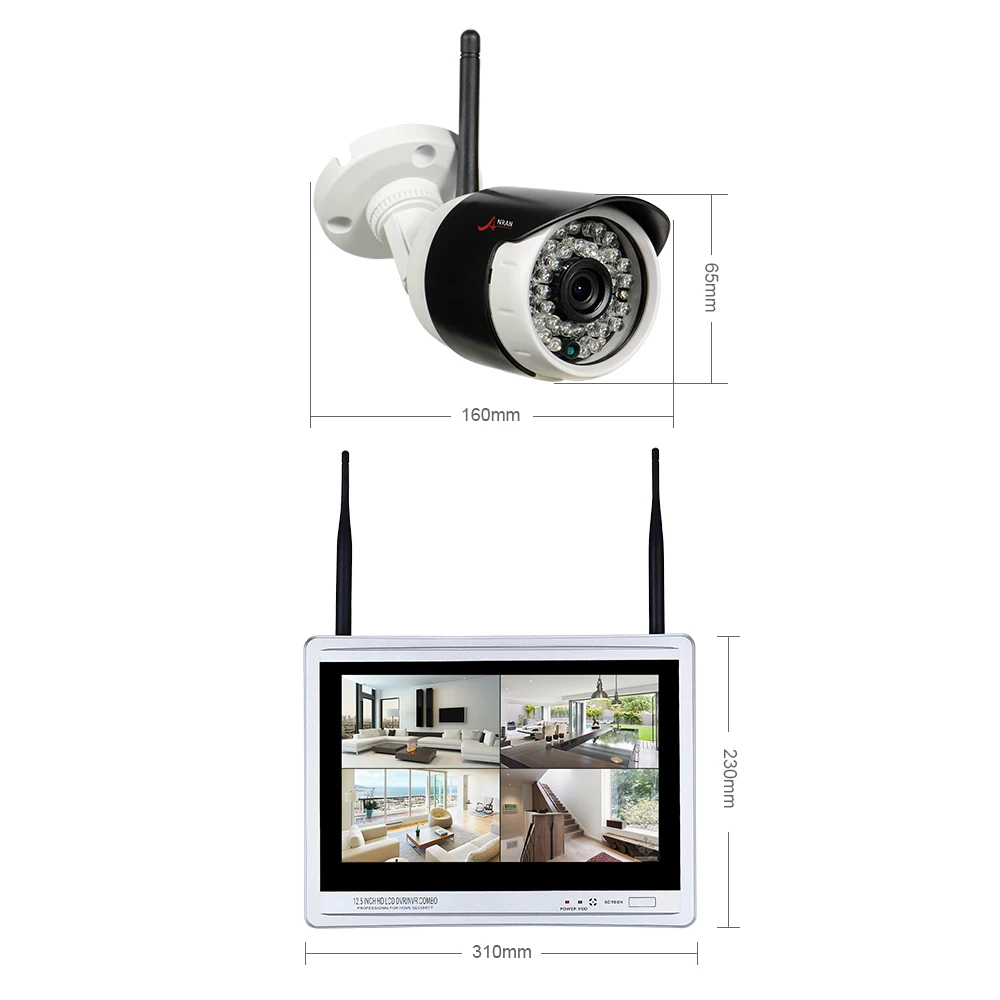 ANRAN P2P 4CH CCTV Wireless NVR Kit 12 Inch Screen 960P HD WIFI Outdoor IP Camera 36 IR Surveilance System HDD Optional |