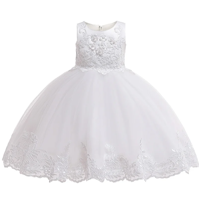 white Кружевное платье принцессы с длинными рукавами и вышивкой; vestidos; свадебное платье для девочек; торжественное бальное платье для подростков; платье для первого причастия; Vestidos - Цвет: white