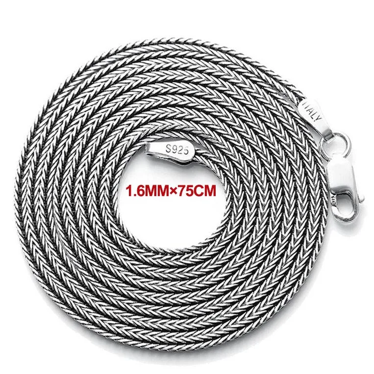 Size 19 925 пробы, серебряная цепочка, ожерелье s, Мужская Ретро тайская Серебряная цепочка в форме лисохвост, мужская Серебряная цепочка 925, 40-80 см, длинное ожерелье thomas - Окраска металла: Size 19
