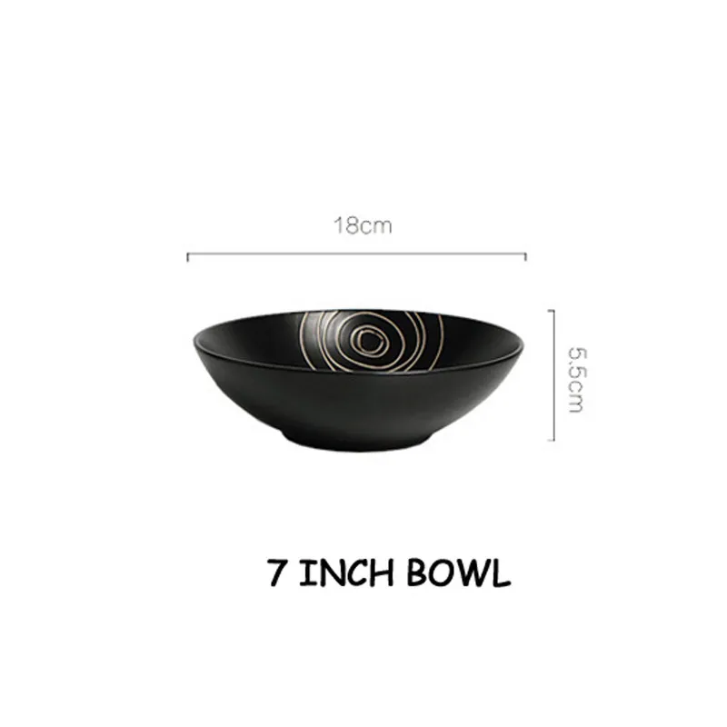 7inch bowl Керамический столовый сервиз японский Basso-relievo плоские Суповая тарелка пищевой контейнер кружка для воды рисовая чаша черный и белый ужин посуда - Цвет: 7inch bowl
