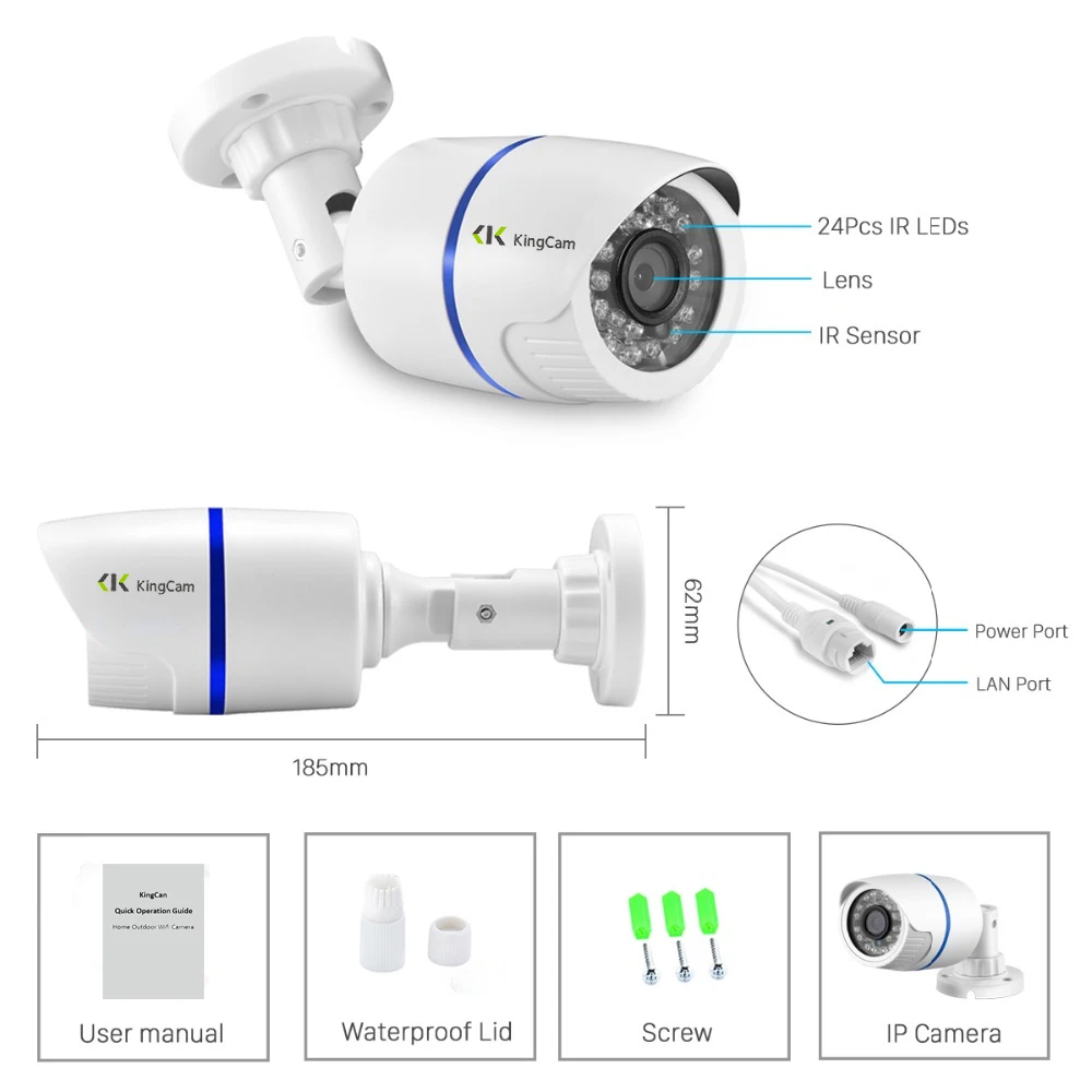 KingCam Wifi IP камера 1080P Беспроводная CCTV пуля наружная крытая Водонепроницаемая камера s с микрофоном, поддержка SD TF карта Cam
