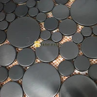 black color small and big round brushed finished stainless steel metal mosaic tiles for living room wall bathroom shower