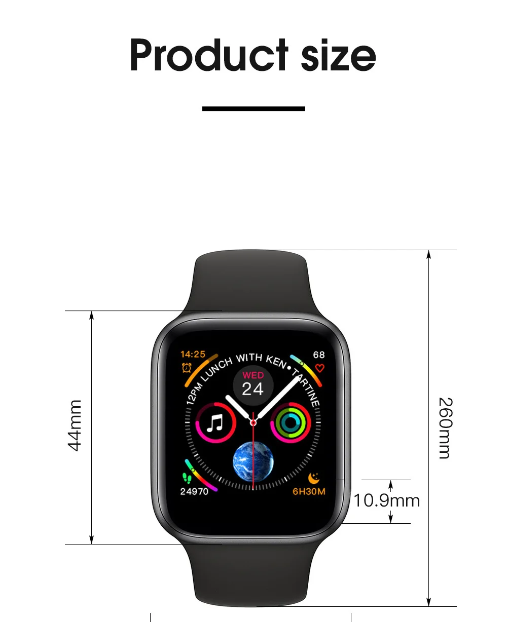 IWO 8 PLUS 44mm Watch 4 Heart Rate Smart Watch Case for Apple IPhone Android Phone IWO 5 6 Upgrade Watch Series 4 1:1 Smartwatch