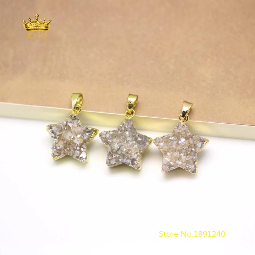 10 шт. Sparkly шампанское Титан Druzy звезда Подвеска для Цепочки и ожерелья, покрытием золото поручительств сырья Drusy Кварц ремесло серьги GH265
