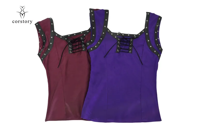 

Black Rivet Faux Leather Silk Plus Size Womens Tops And Blouses Sexy Steampunk Shirts Victorian Gothic Clothes Matching Skirt