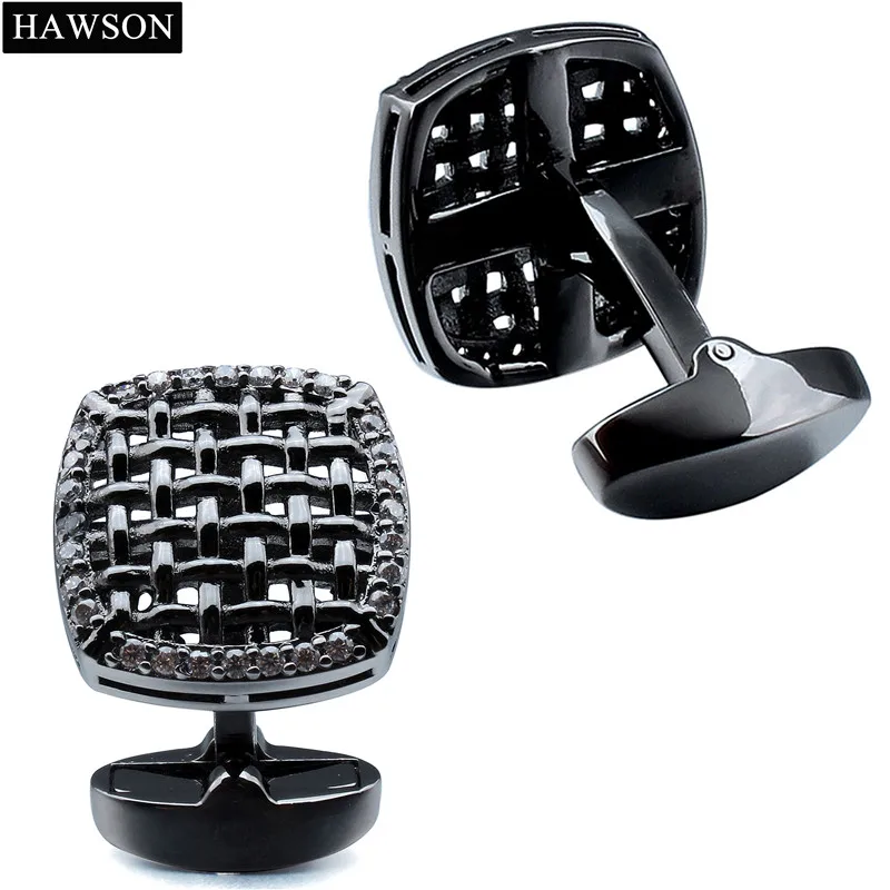 

HAWSON Fashion Crystal Cufflinks for Men Gun Plated Hollow Crossed Cuff Links Men's Simple Accessories with Gift Box