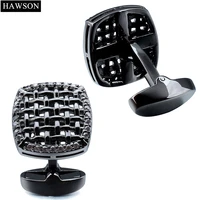 hawson fashion crystal cufflinks for men gun plated hollow crossed cuff links mens simple accessories with gift box