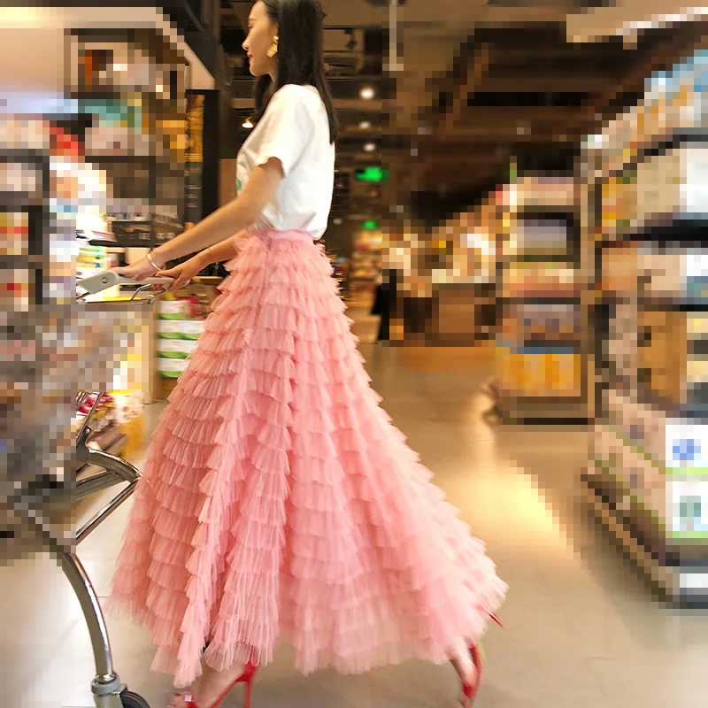 VGH Лето сетки для женщин юбка свободные Oversize Высокая талия аппликации сращивания