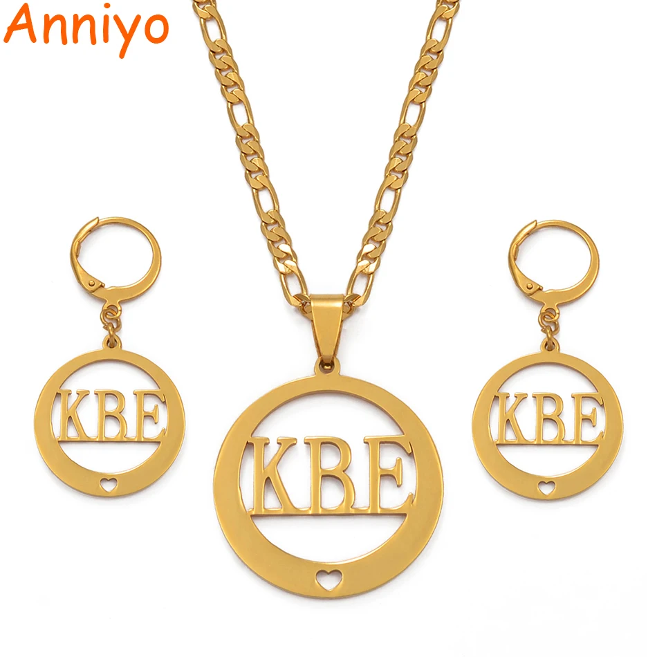 

Anniyo Name KBE Necklace Earrings Jewelry sets for Woman's Gold Color Jewellery Gift #036221