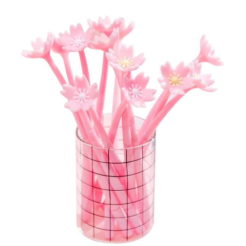 

36 pcs/lot Pink Cherry Sakura Gel Pen Cute Bendable 0.38mm black ink Signature Pen School writing Supplies Promotional Gift