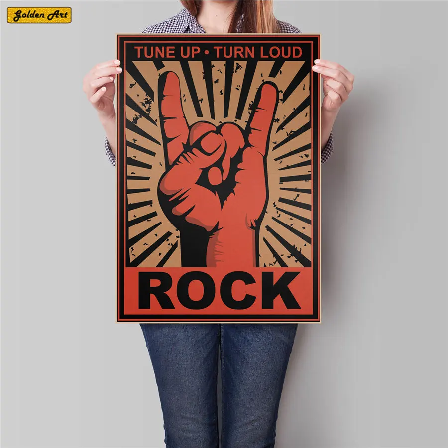 Винтажные постеры из крафт-бумаги в стиле ретро с изображением рок-музыки