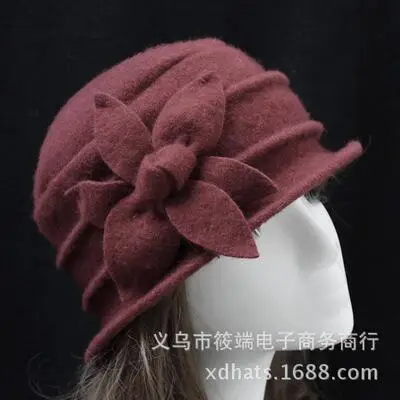 BINGYUANHAOXUAN женские шапки из чистой шерсти шапка зимняя для женщин Повседневная Цветочная Горячая Женская Осенняя мягкая девочка милая Fedoras - Цвет: Sauce color