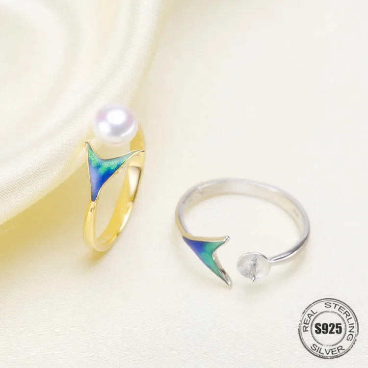 Mermaid Pearl Ring Settings S925 Sterling Silver Tail of Rings Holder Women DIY Blue Beautiful Accessory | Украшения и аксессуары