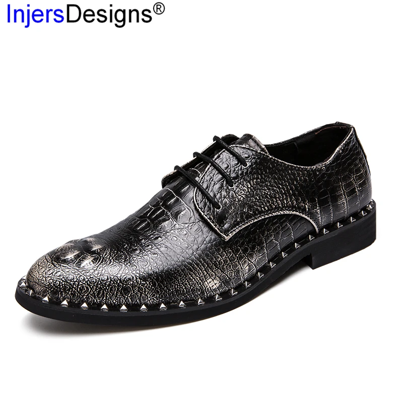 Туфли мужские из мягкой кожи Крокодиловая Кожа тиснение заклепки на шнуровке