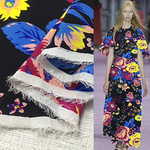 Цветочный принт в ночной шелк креп де шин ткань 17 momme ширина 140 см SCDC660|fabric fabric|printed