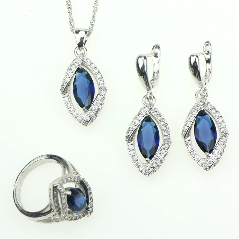Женский ювелирный комплект из колье и серёг серебра 925 пробы|jewelry sets blue|silver jewelry