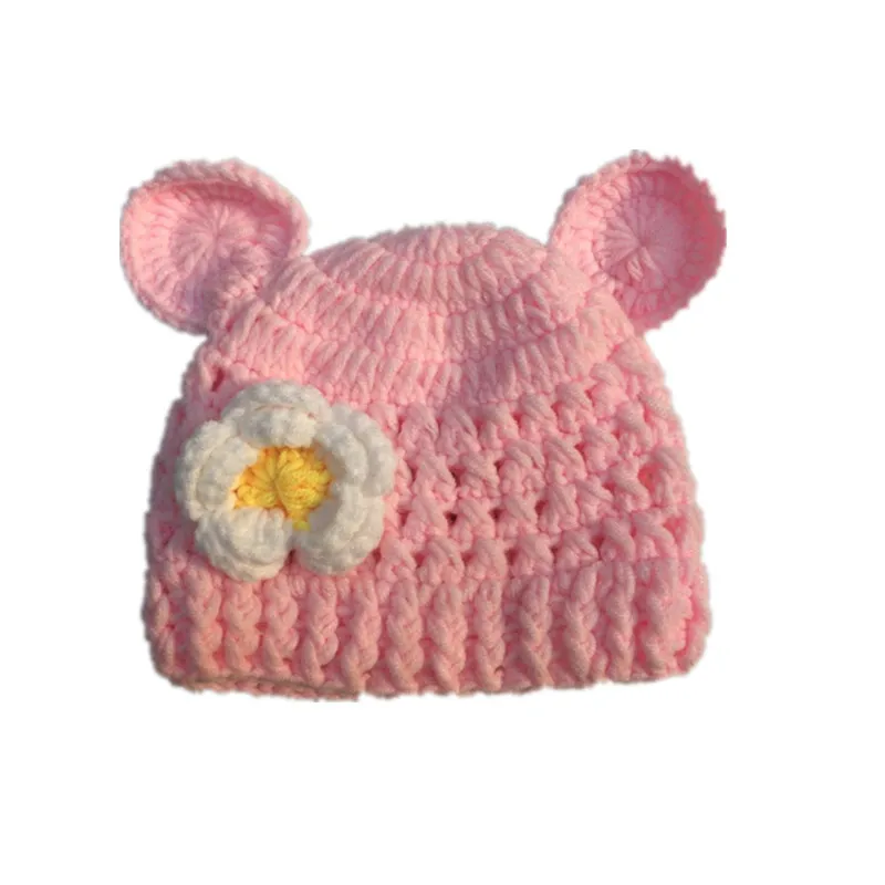 Free shipping Newborns without eaves beanie adorable hand-made by the fashion hat merino wool girls flowers | Детская одежда и