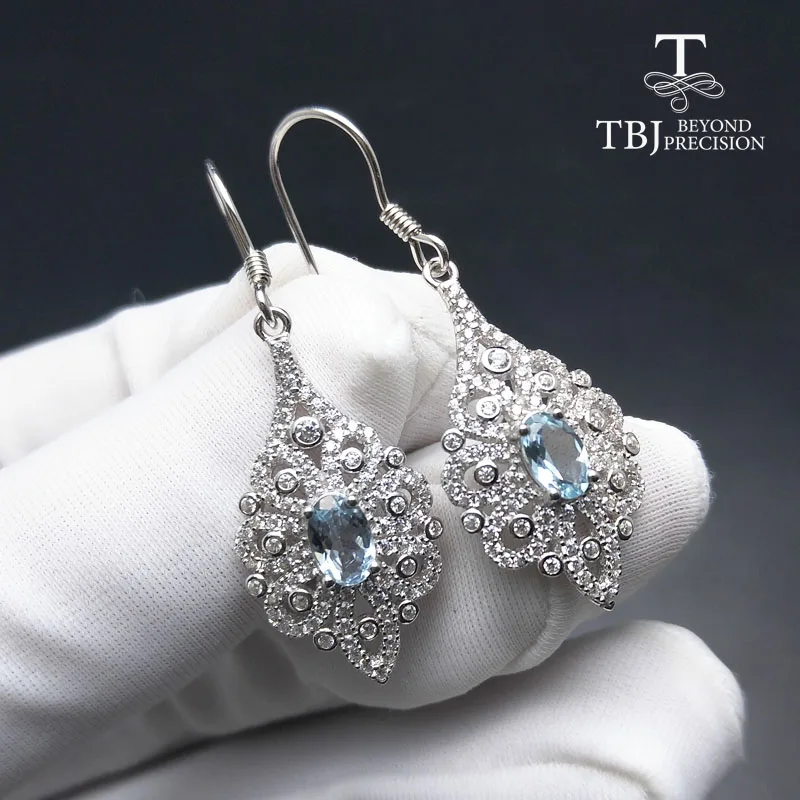 TBJ модные серьги из серебра 925 пробы с 100% натуральным Аквамарин полудрагоценный