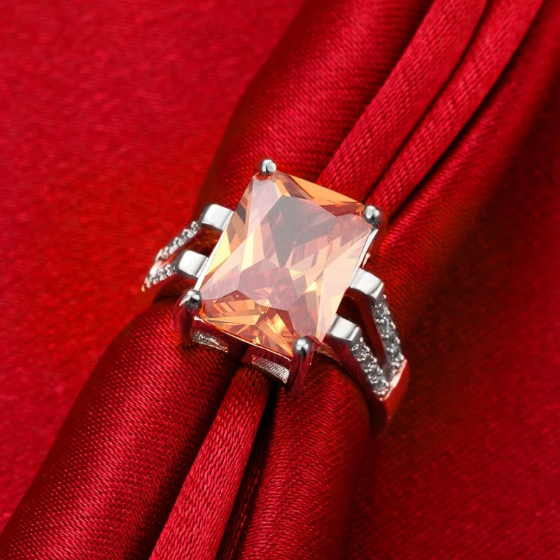 Elegant Silver Color Ring Champagne Cubic Zirconia Fashion jewellry Wedding ring size 7 8 R2141 | Украшения и аксессуары