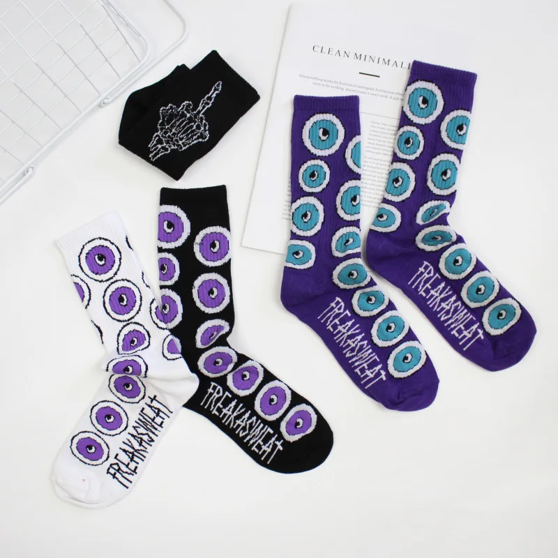 

Funny Socks Japanese Harajuku Street Letters Purple Eyeballs Tide Brand Men And Women Stocks Spring And Autumn Winter Socks