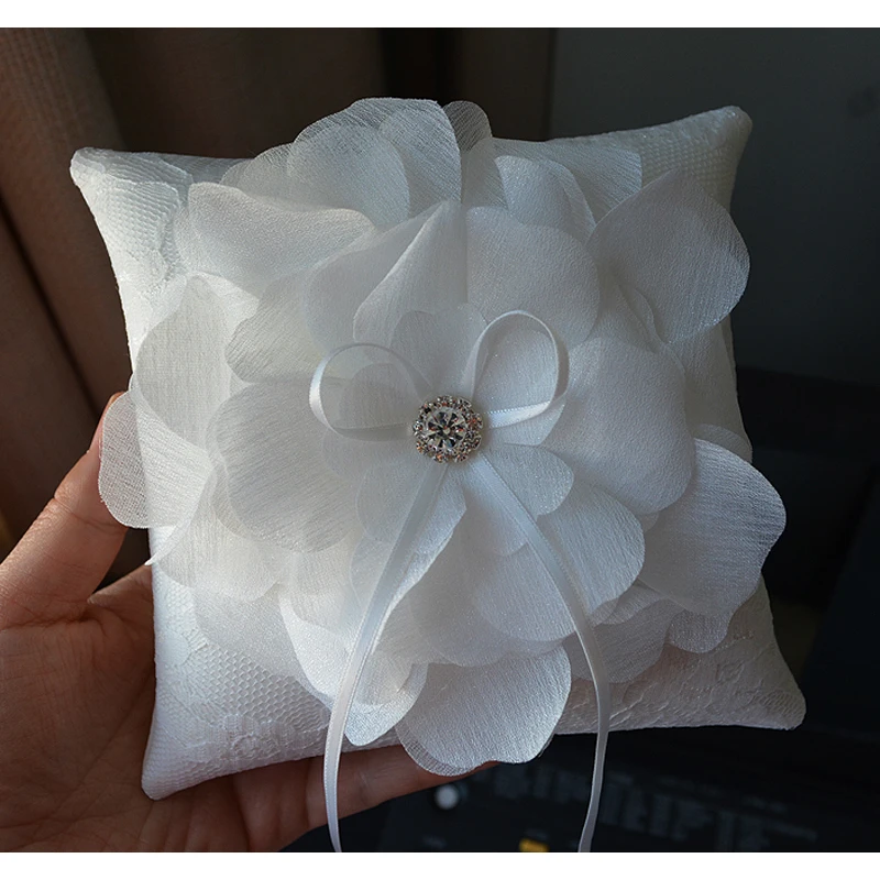 Beautiful Big Flower Wedding Ring Pillow Silks and satins Rhinestone Cushion Bride Decorations 15X15cm | Дом и сад