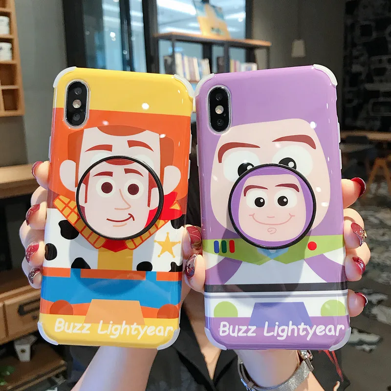 For iPhone XS Max XR X Cartoon case Stitch winnie toy story Soft back 8plus 7 7p 6S 6P Monsters cover + stander |