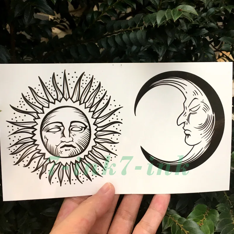 Водонепроницаемые Временные татуировки, наклейка для лица, sun moon tatouage, временная татуировка, Водная передача, поддельные тату, флеш-тату для мужчин и женщин
