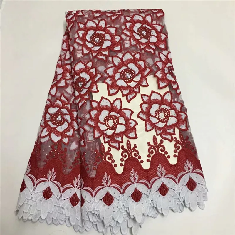 Wholesale Price red embroidered lace african cord Lace High quality french mesh fabric with Stone for party A1388-1 | Дом и сад