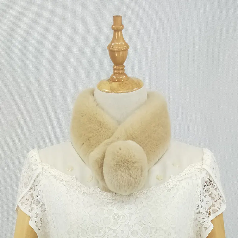 

60*9cm Women's Fur Scarves with Ball Solid Warm Real Rex Rabbit Fur Full Pelt Self-priming Buckle Small Scarf 6 colors