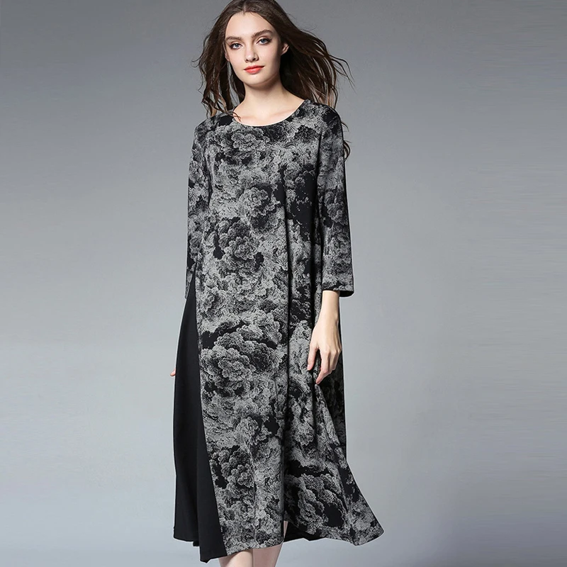 Новинка 2017 зимнее женское модное Свободное длинное платье большого размера в