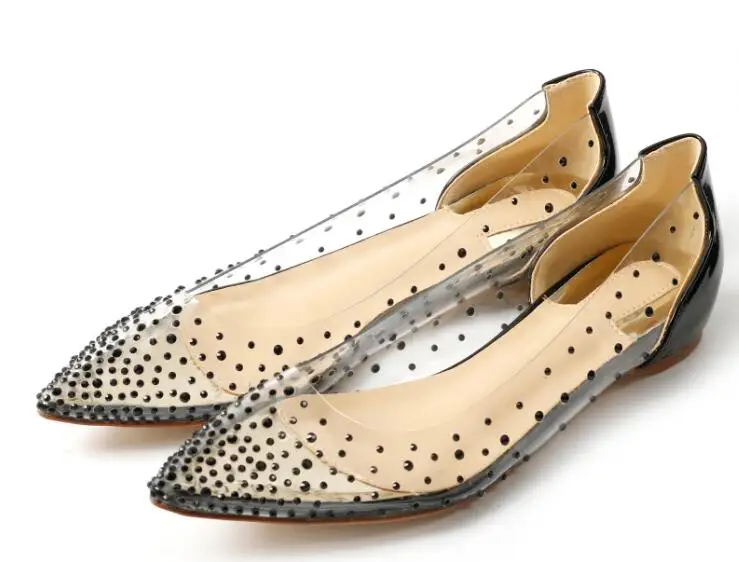 black Buono Scarpe/блестящие Прозрачные Свадебные туфли на плоской подошве с острым носком; Роскошные женские туфли со стразами; летние туфли на плоской подошве со стразами - Цвет: black