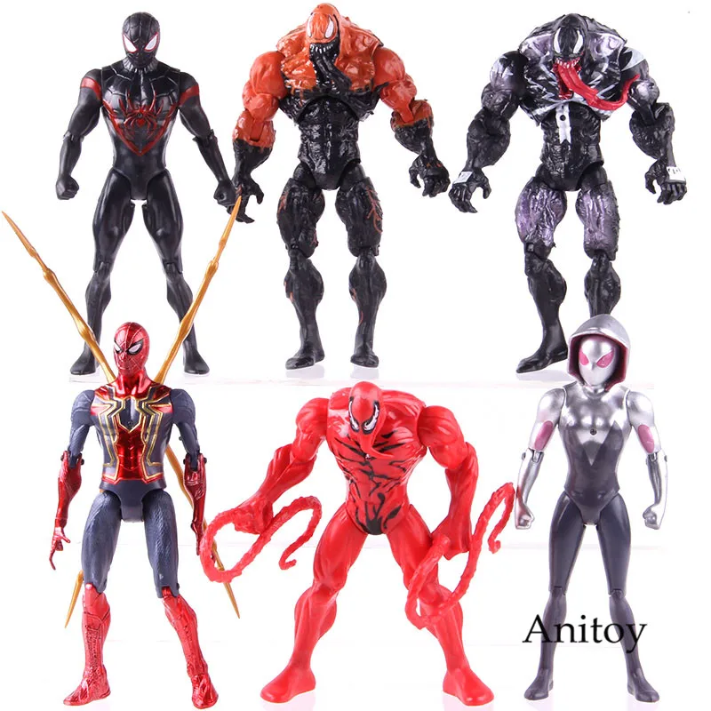 A 6PCS Marvel Человек-паук Venom Carnage Miles Morales Gwen Stacy танос Тор Дэдпул Капитан Америка фигурка игрушки набор со светом - Цвет: A 6PCS
