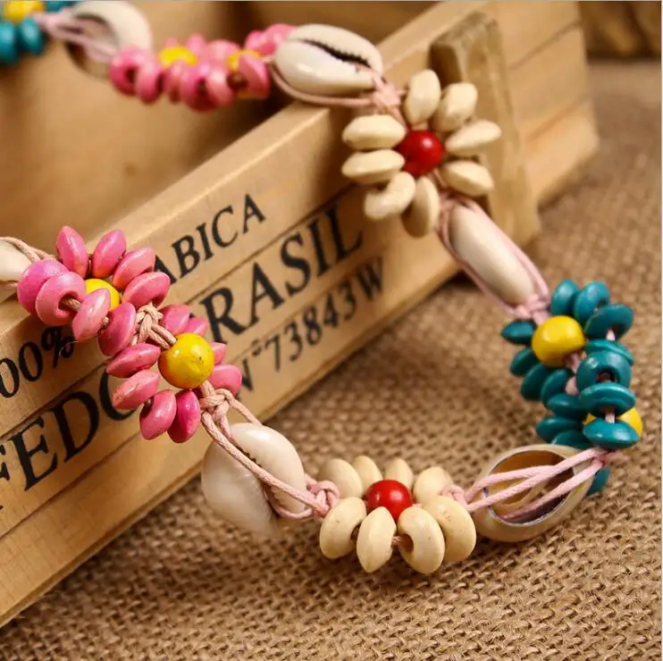 

Bohemian Style Woman Belts Vintage Knitted Wax Rope Flower Long Chain Belt Shell Decoratation