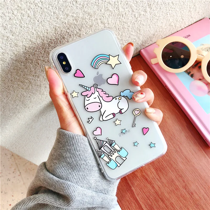 Cute Unicorn Cartoon Transparent non-slip Soft Silicone Phone Case Back Cover For iPhone X 6 6S 7 plus 8 Plus XR XS MAX case |