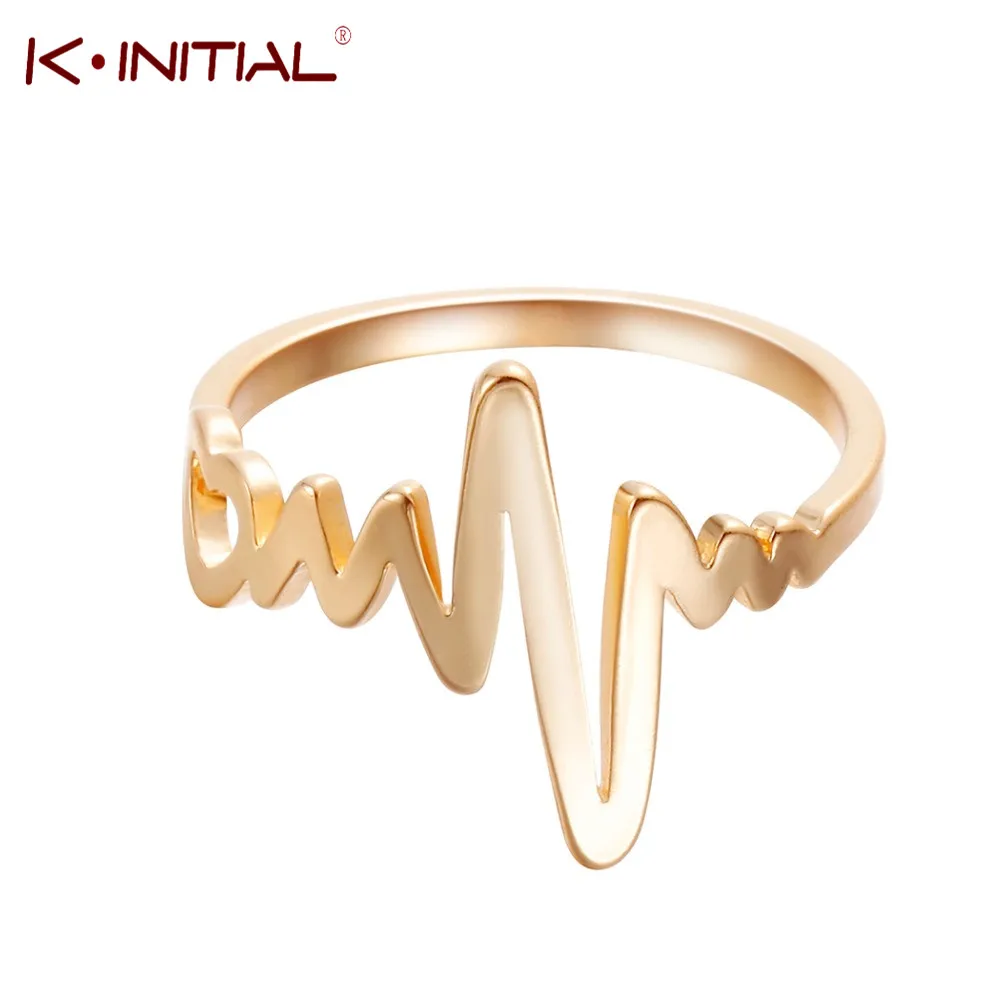 Женское кольцо с электрокардиограммой и ЭКГ золотистого цвета|heart beat ring|fashion rings for