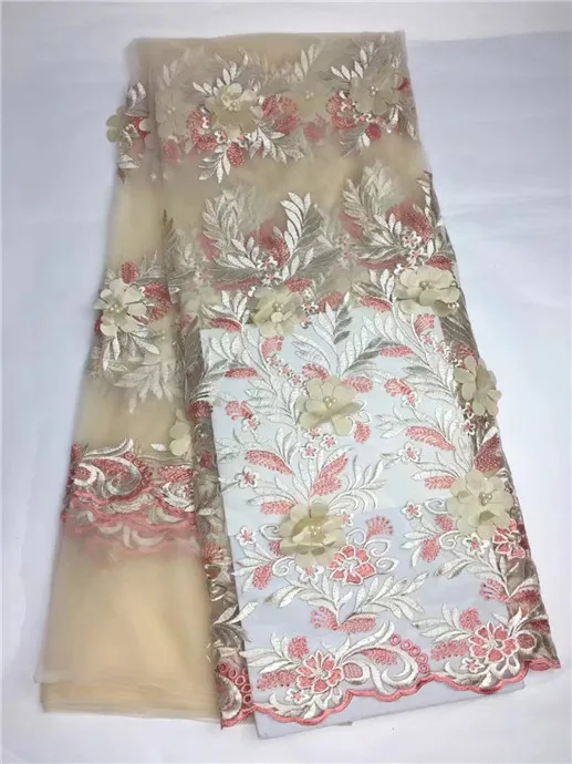 African fancy tulle lace fabric 5 yards per lot 3D Flower Beads wine red french embroidery for dress | Дом и сад