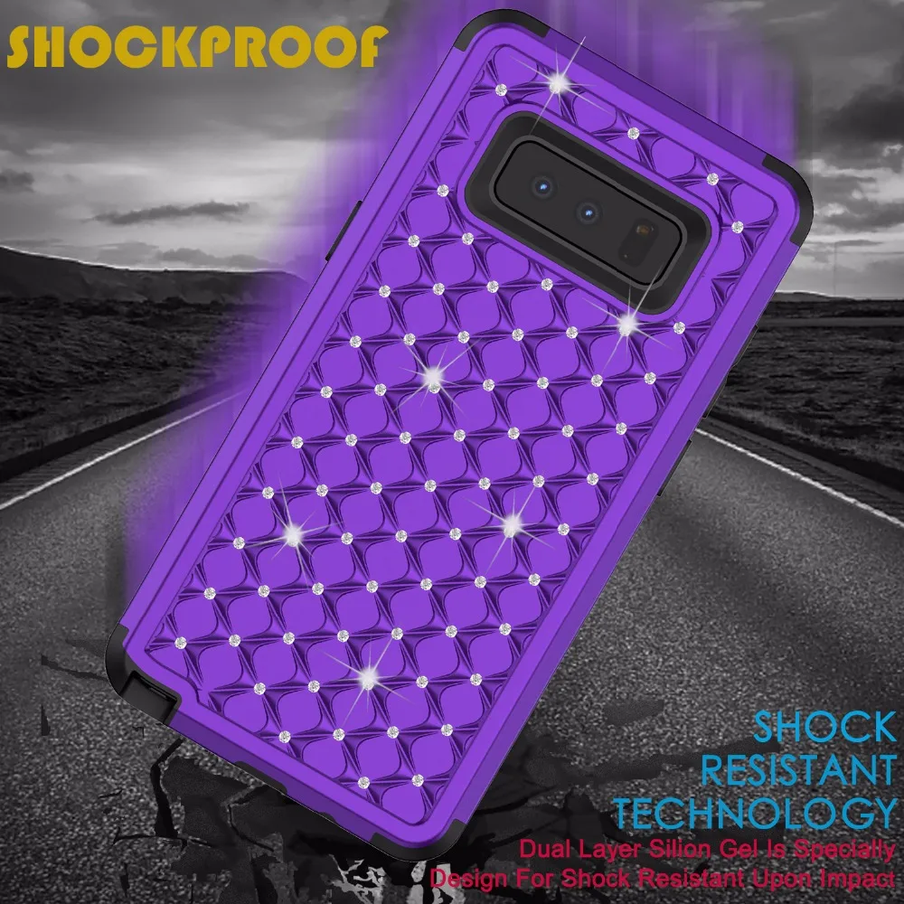 Luxury Bling Style 3 in 1 Durable PC+TPU Glitter phone Case For Samsung Galaxy Note 8 Full pretection anti-knock Armor |