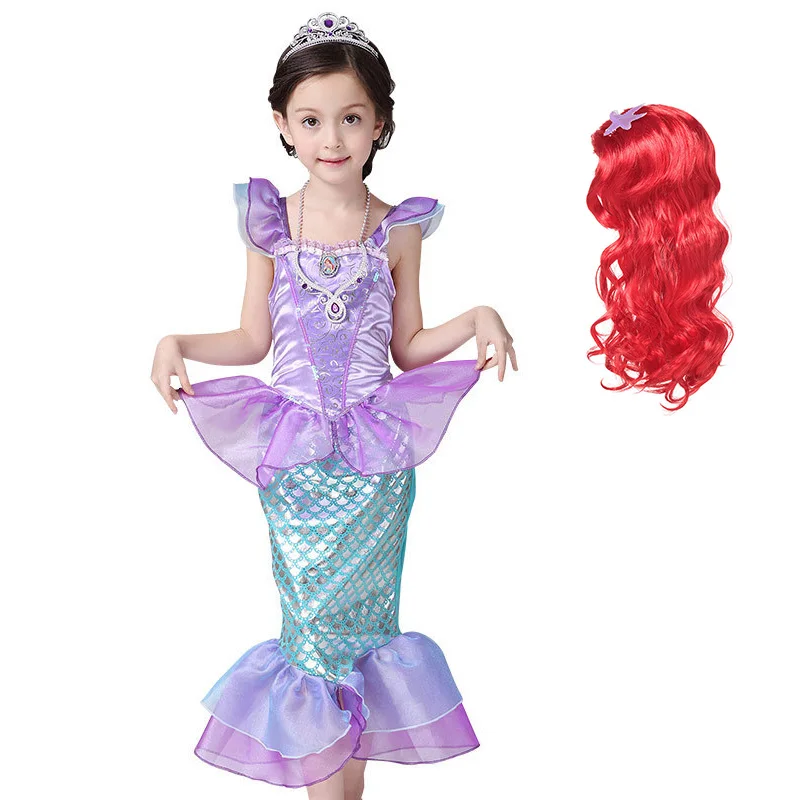 A Dress Set02 YOFEEL/платье Русалочки для девочек; костюм принцессы Ариэль; детское платье с рукавами-лепестками; нарядное платье для дня рождения; фантазийные милые платья для детей - Цвет: A Dress Set02