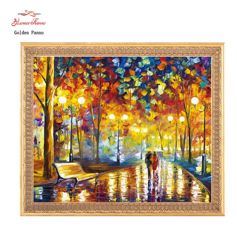 

Golden Panno,Needlework,DIY 14CT Unprinted Cross Stitch Embroidery,Cross-stitch Kits Walking In The Rain Character Scenic New 19